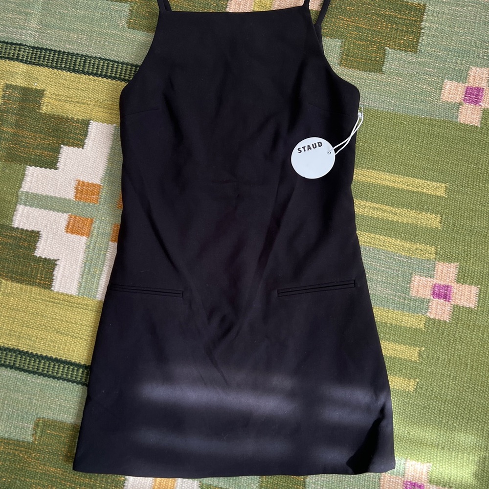 STAUD Rhythm Black Square-Neck Mini Dress - NEW WITH TAGs